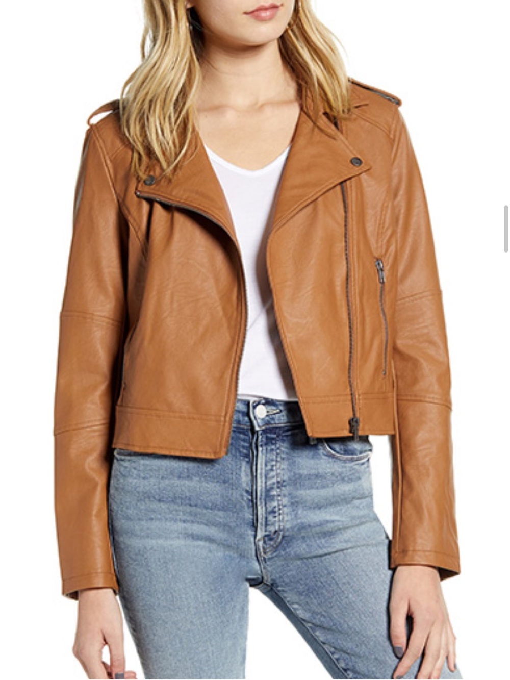 cupcakes & cashmere Tan Moto Faux Leather Jacket